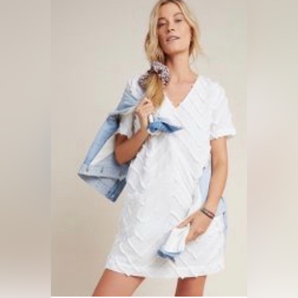 ANTHROPOLOGY PURRIDGE MARCELLE TEXTURED SHORT SLEEVES SHIFT DRESS